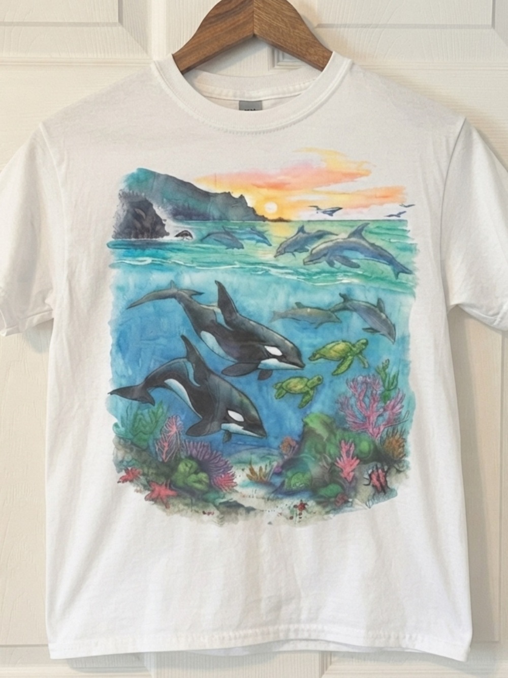 Gildan White Tee with Ocean Life